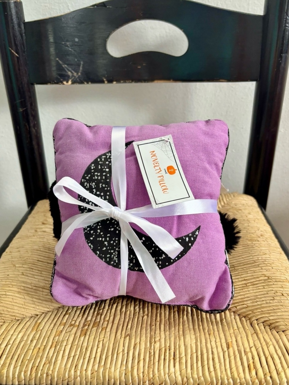 Halloween Pillow with Black Plush Bat